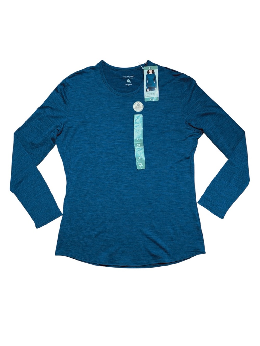Seg'ments Wm's 100% Merino Wool Base Layer Top NWT in Teal Melange Sz XL